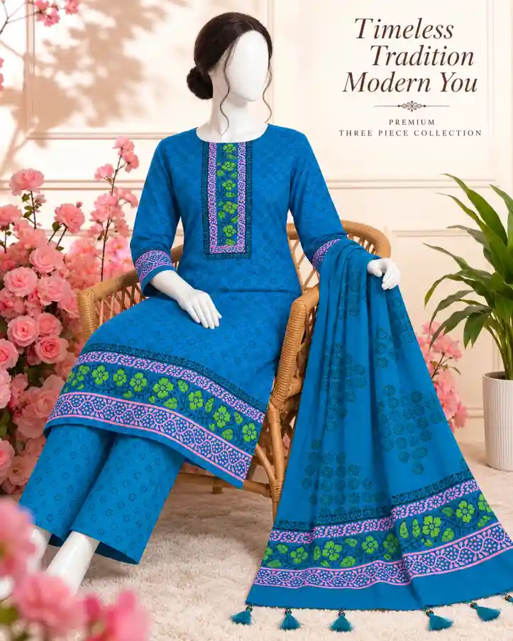 আড়ং হ্যান্ডব্লক থ্রিপিস- ডিজাইন ১